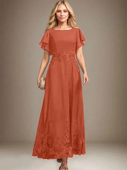 A-line Scoop Ankle-Length Lace Chiffon Mother of the Bride Dress With Sequins