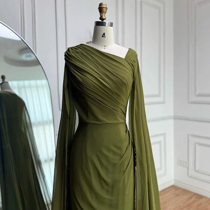 Luxury Olive Green Beaded Stretch Mermaid Evening Dress
