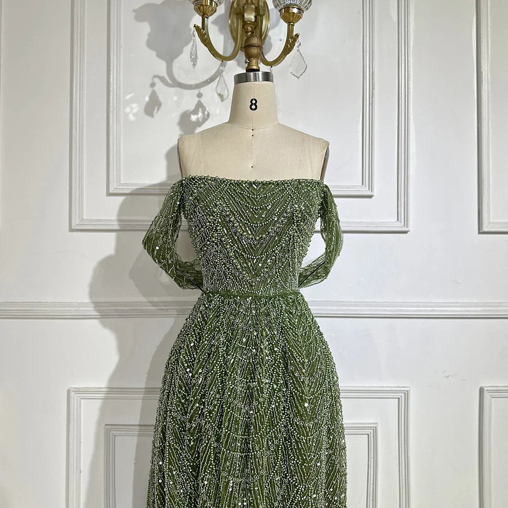 Nude A-Line Evening Gown with Pearl Beading