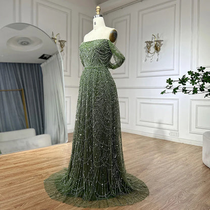 Nude A-Line Evening Gown with Pearl Beading