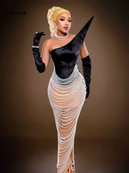 Zavana Charming Pearls Prom Dress Strapless Mermaid Wedding Party Gown Saudi Arabric Vestidos De Noche Customized Plus Size