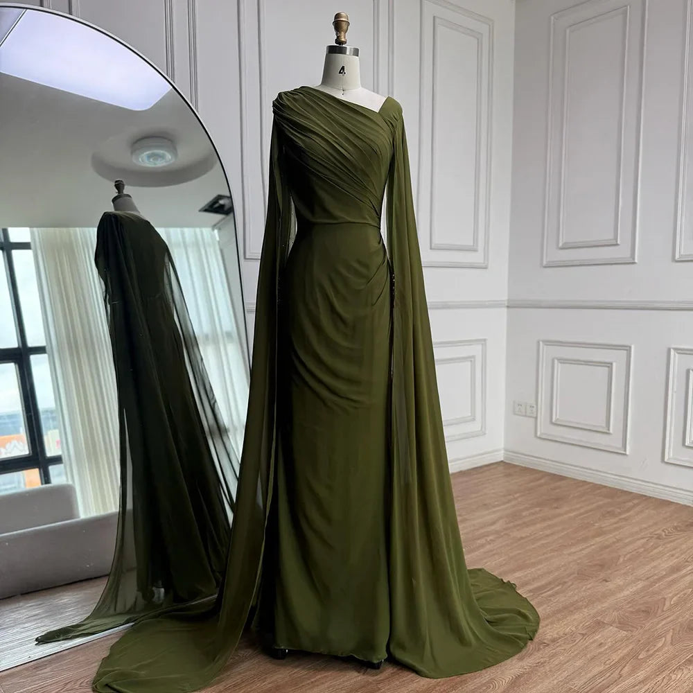 Luxury Olive Green Beaded Stretch Mermaid Evening Dress