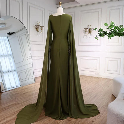 Luxury Olive Green Beaded Stretch Mermaid Evening Dress