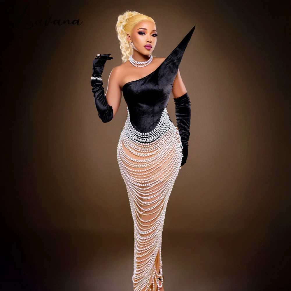 Zavana Charming Pearls Prom Dress Strapless Mermaid Wedding Party Gown Saudi Arabric Vestidos De Noche Customized Plus Size