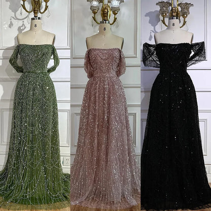 Nude A-Line Evening Gown with Pearl Beading