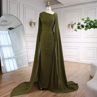 Luxury Olive Green Beaded Stretch Mermaid Evening Dress