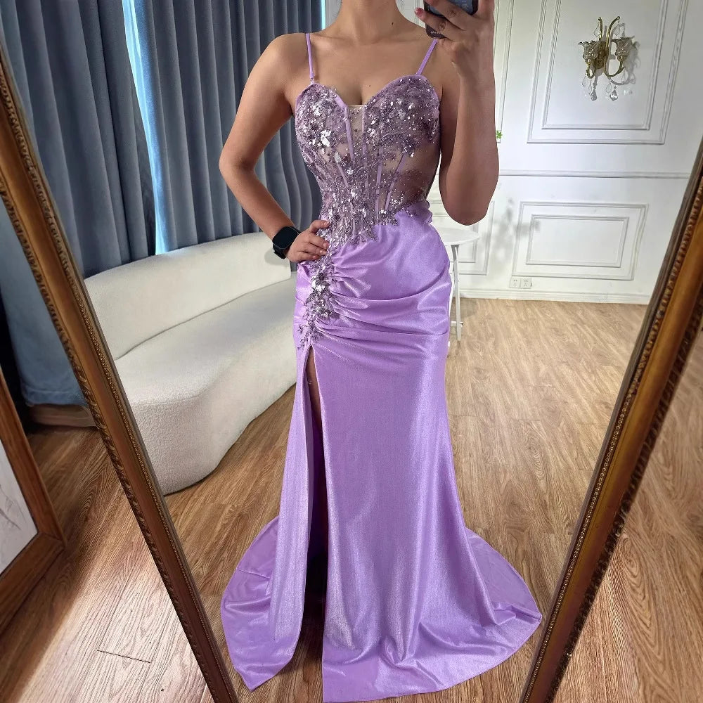 Classy Navy Satin Prom Dress with Lace Beaded and Slit Liymc Classy Navy Satin Prom Dress with Lace Beaded and Slit Liymc