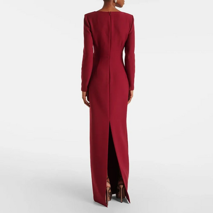 Elegant Evening Dress Customized V-Neck Long Sleeves Modern Jersey Evening Gowns Pleated Flower Straight Prom Dresses