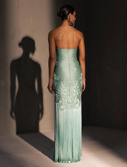 Fancy Mermaid Strapless Neckline Green Satin Long Prom Dress Evening Dress Formal Dress