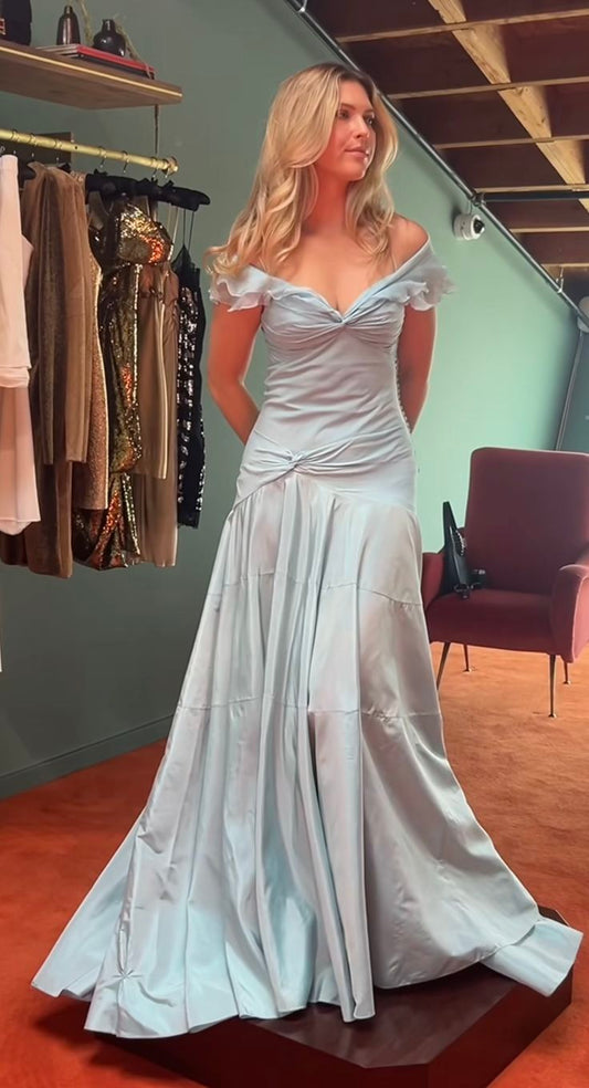 Classy Mermaid Off The Shoulder Light Sky Blue Evening Dress Prom Dresses