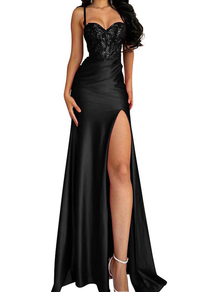 Sweetheart Sleeveless Appliques High Slit Prom Dress