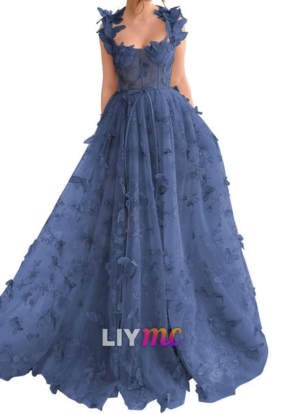 Sweetheart Sleeveless Floral Embellished A-Line Prom Dress