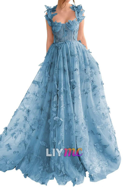 Sweetheart Sleeveless Floral Embellished A-Line Prom Dress