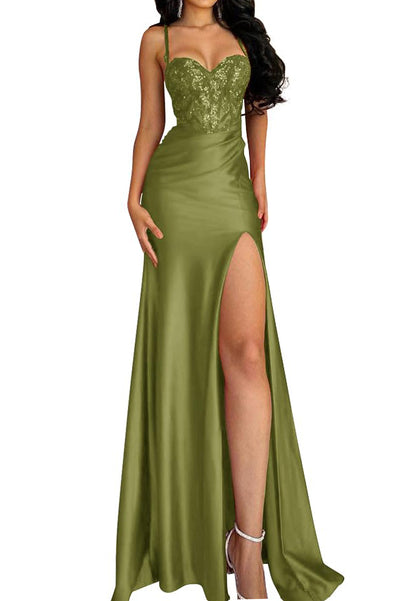 Sweetheart Sleeveless Appliques High Slit Prom Dress