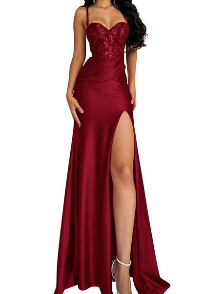 Sweetheart Sleeveless Appliques High Slit Prom Dress