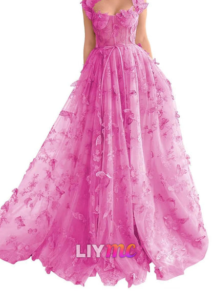 Sweetheart Sleeveless Floral Embellished A-Line Prom Dress