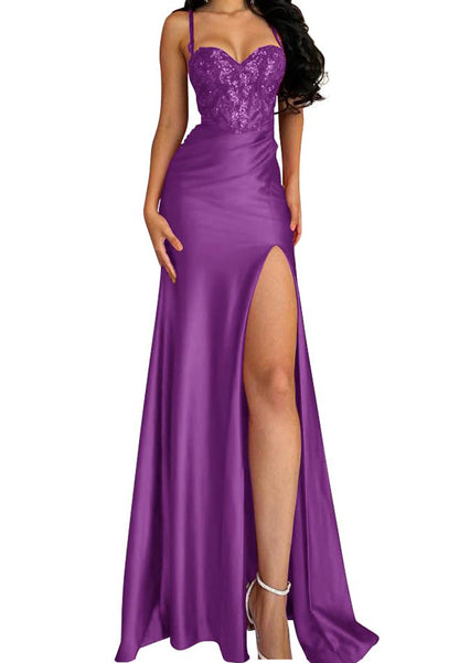 Sweetheart Sleeveless Appliques High Slit Prom Dress