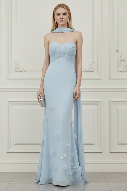 Wedding Guest Dress Blue Georgette Flower Maxi Dress