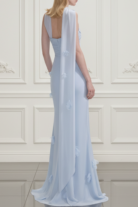 Wedding Guest Dress Blue Georgette Flower Maxi Dress