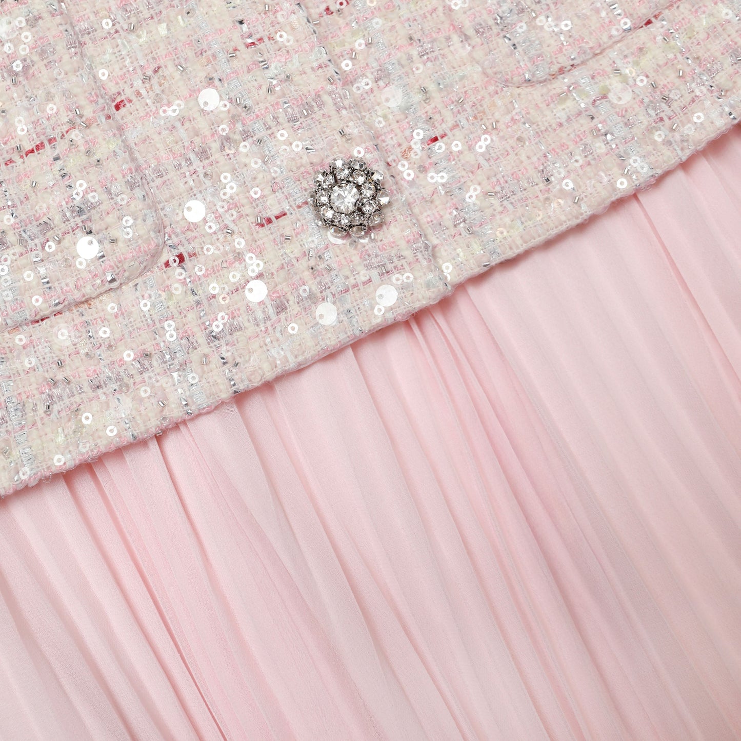 Cocktail Dress Pink Sequin Boucle Tailored Midi Dress