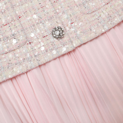 Cocktail Dress Pink Sequin Boucle Tailored Midi Dress