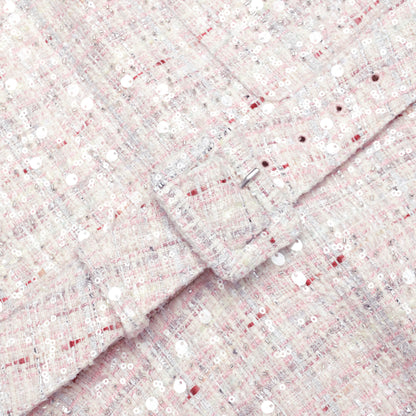 Cocktail Dress Pink Sequin Boucle Belted Mini Dress