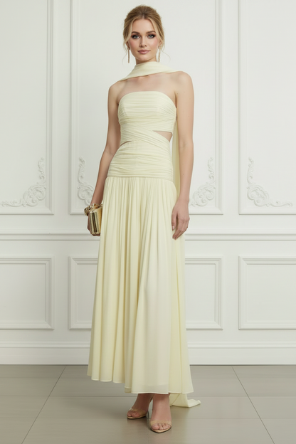 Wedding Guest Dress Yellow Georgette Scarf Midi Dress