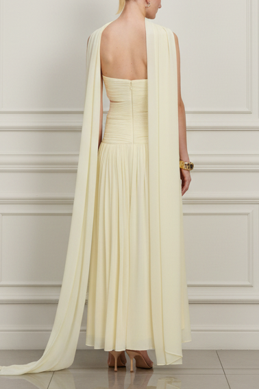 Wedding Guest Dress Yellow Georgette Scarf Midi Dress