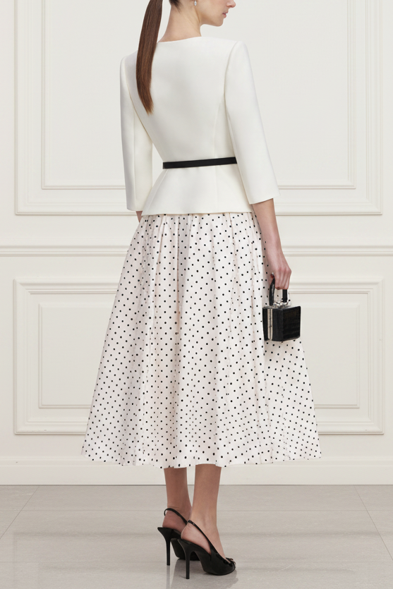 Cocktail Dress Cream 3D Flower Polka Dot Midi Dress
