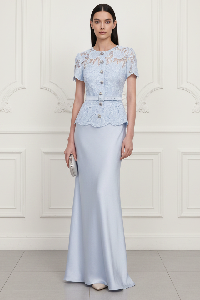 satin maxi dress for wedding guest Blue Lace Dress – Liymc PROM-DRESSES it features a softly Outfit To Wear To Style #:SUM26188