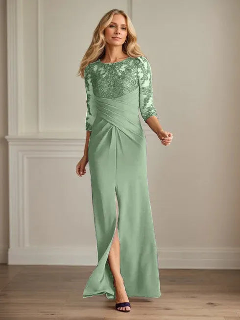 Scoop Long Sleeves Appliques Sheath Prom Dress