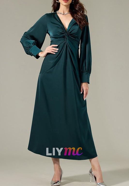 Satin Dark Green Twist Elegant Fashion Maxi Party Dress