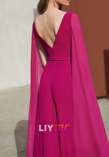 Scoop Long Sleeves Jumpsuit Mothe of Bride Dress