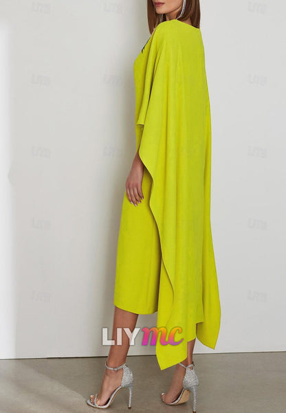 Scoop 34 Sleeves Length Appliques Cocktail Dress Sheath Mother of Bride Dress