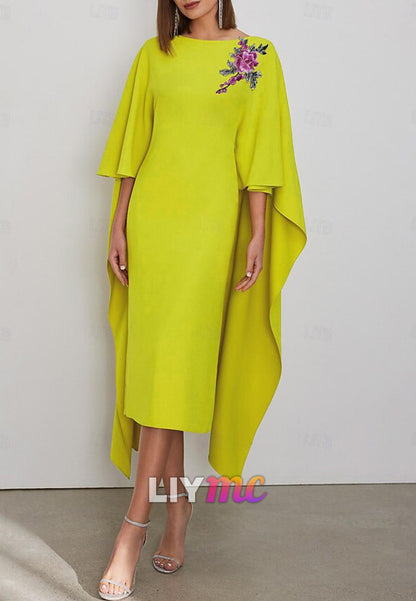 Scoop 34 Sleeves Length Appliques Cocktail Dress Sheath Mother of Bride Dress