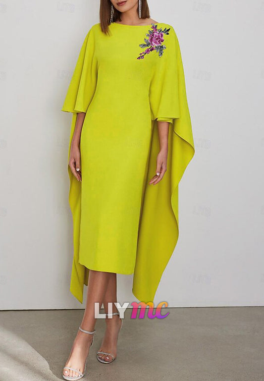 Scoop 34 Sleeves Length Appliques Cocktail Dress Sheath Mother of Bride Dress