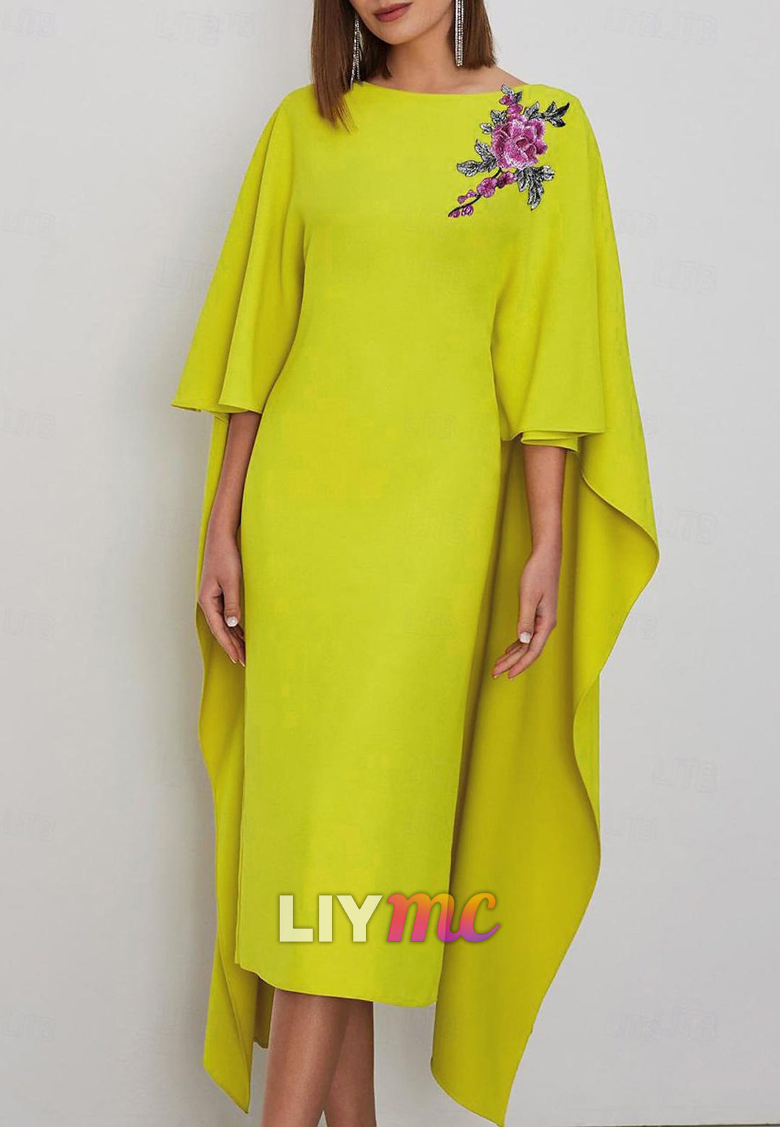 Scoop 34 Sleeves Length Appliques Cocktail Dress Sheath Mother of Bride Dress