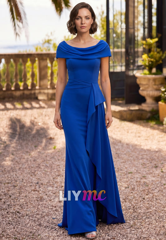 Scoop Cap Sleeves Ruffles Sheath Mother of Bride Dress