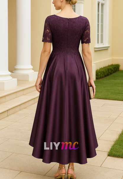 Scoop Half Sleeves Appliques A-Line Mother of Bride Dress