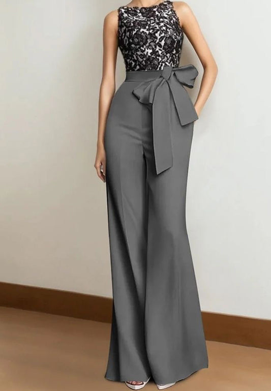 Scoop Lace Appliques Sleeveless Jumpsuit