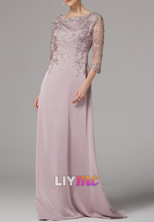Scoop Long Sleeves Appliques A-Line Mother of Bride Dress