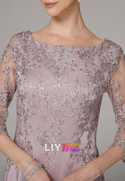 Scoop Long Sleeves Appliques A-Line Mother of Bride Dress