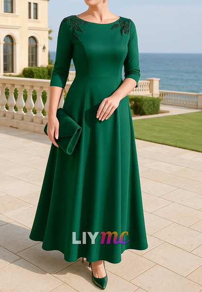 Scoop Long Sleeves Appliques A-Line Mother of Bride Dress