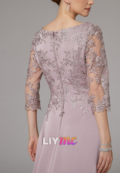 Scoop Long Sleeves Appliques A-Line Mother of Bride Dress
