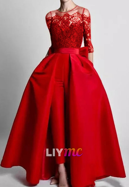 Scoop Long Sleeves Appliques Mother of Bride Jumpsuit