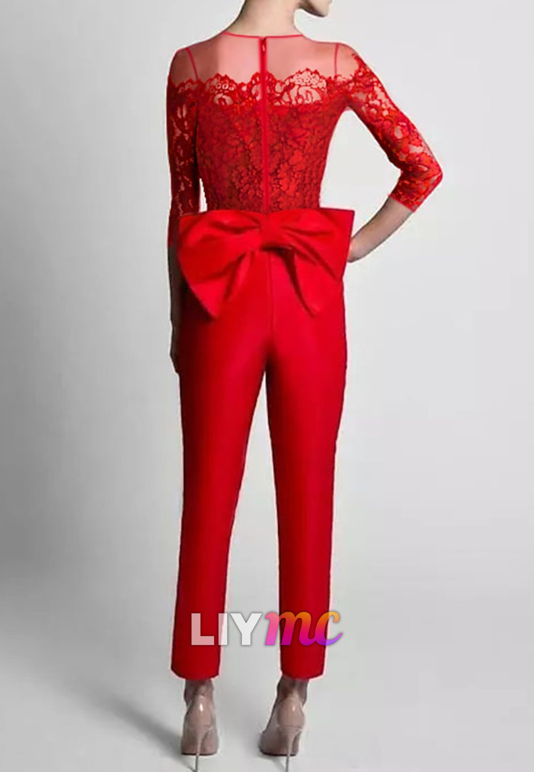 Scoop Long Sleeves Appliques Mother of Bride Jumpsuit
