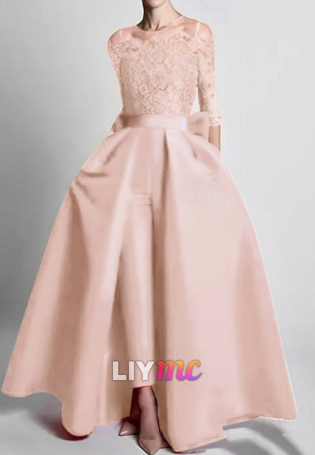 Scoop Long Sleeves Appliques Mother of Bride Jumpsuit