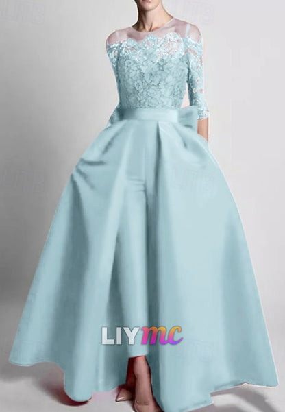 Scoop Long Sleeves Appliques Mother of Bride Jumpsuit