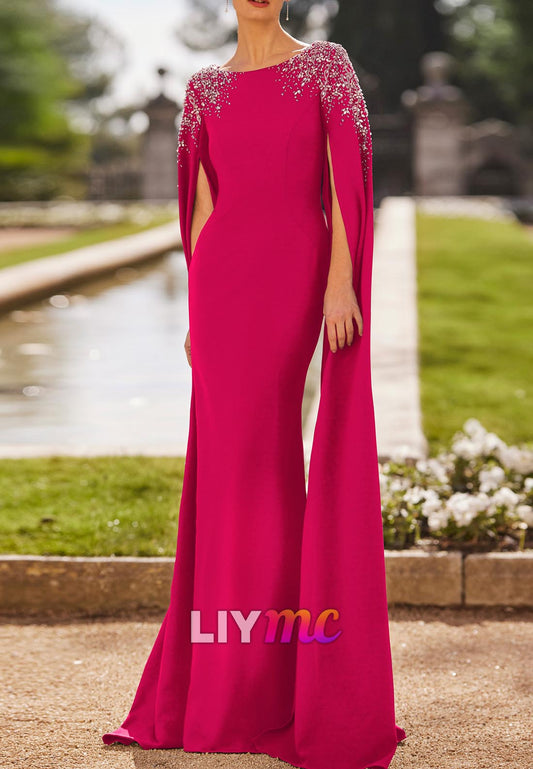 Scoop Long Sleeves Beaded Mermaid Mother of Bride Dress