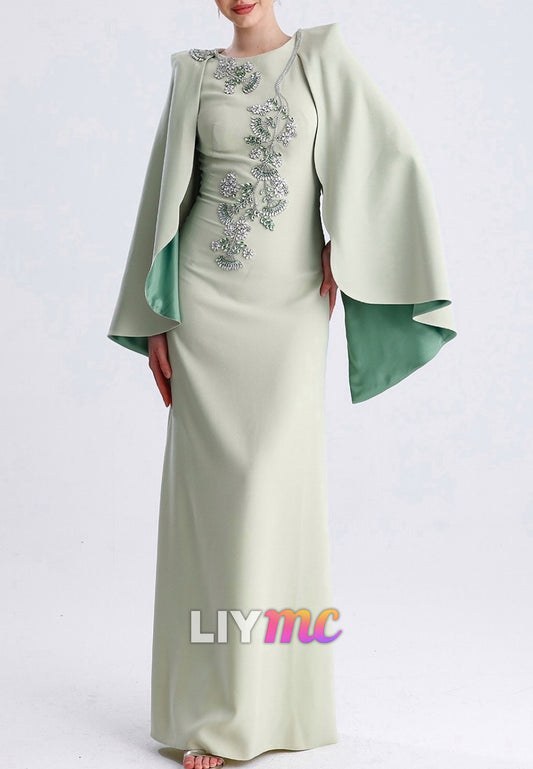 Scoop Long Sleeves Beaded Sheath  Evening Dress